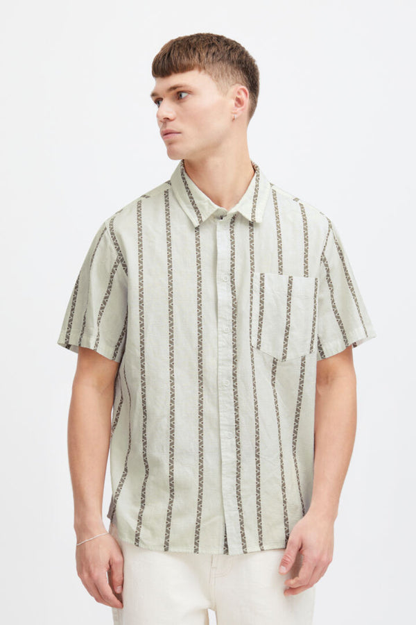 Lin Stripe Short Sleeve Shirt - Off White