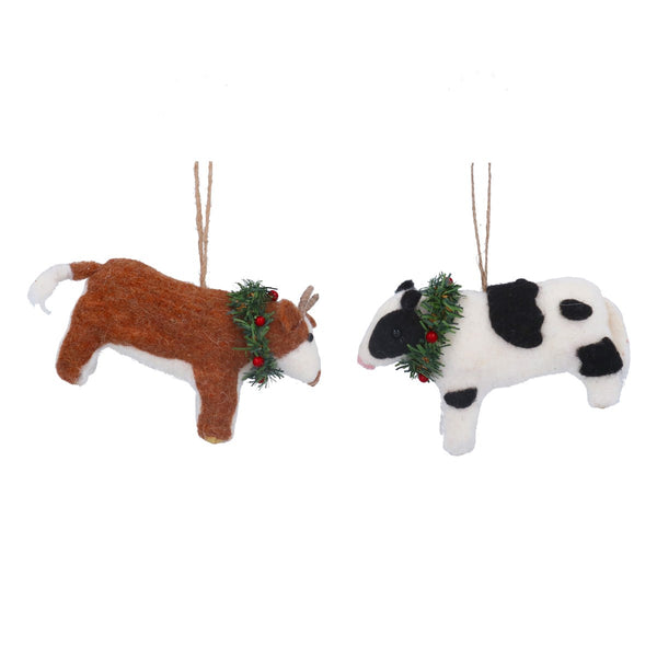 Mixed Wool Cow Decoration
