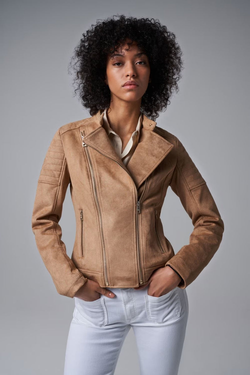 Zipped Suede Jacket - Light Brown