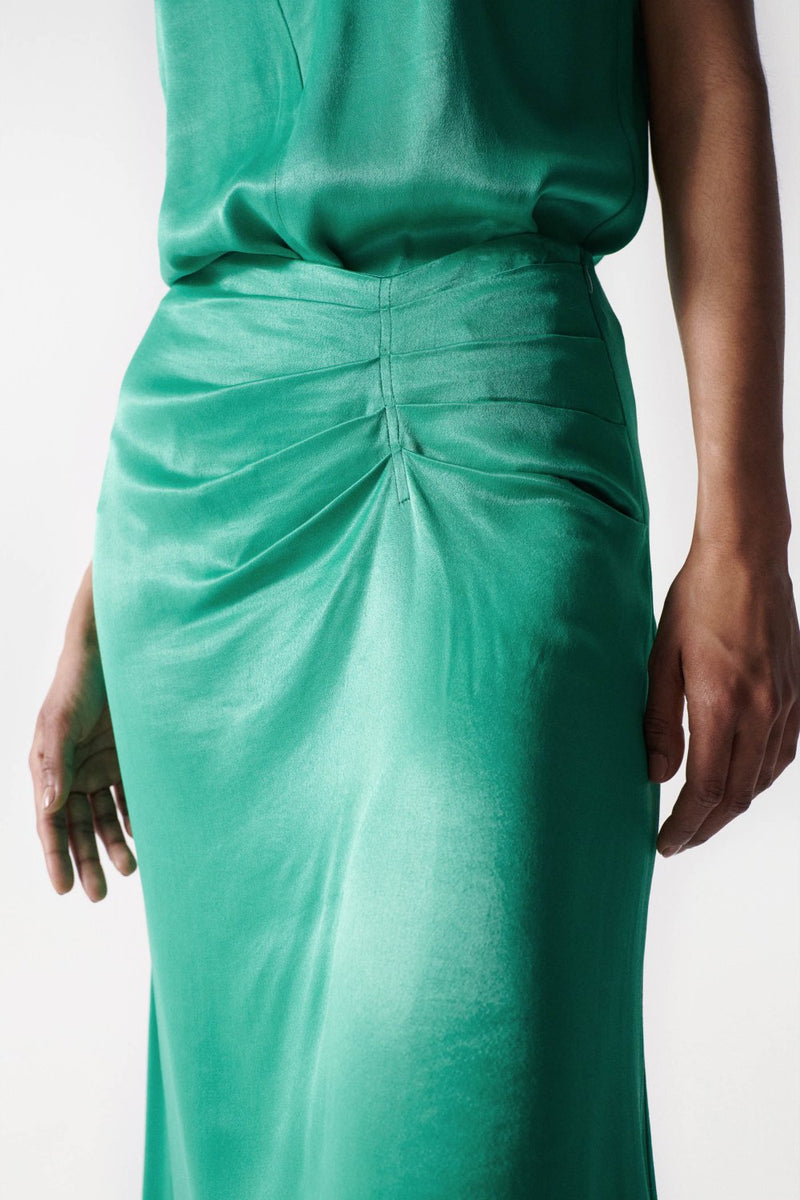 Midi Satin Skirt - Green