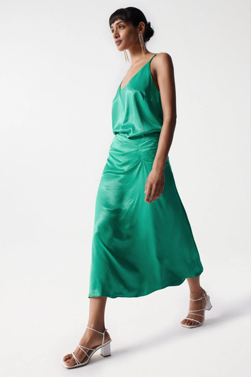 Midi Satin Skirt - Green
