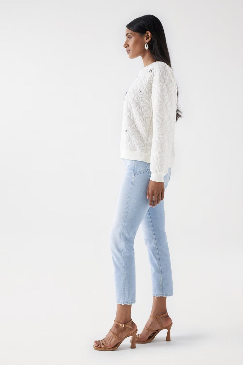 Glitter Applique Texture Sweatshirt - White