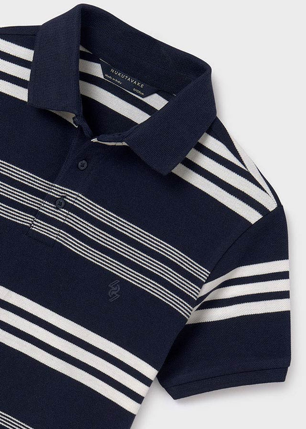 Short Sleeve Stripe Polo - Navy