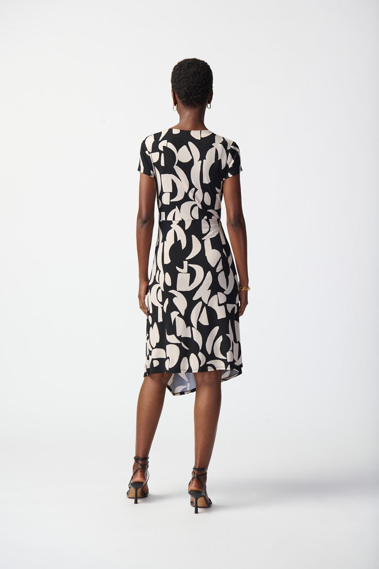 Abstract Print Wrap Dress - Black/moonstone