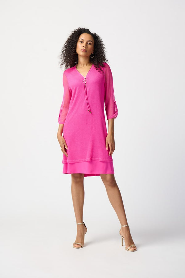 Bouclé Mesh Layered Dress - Ultra Pink
