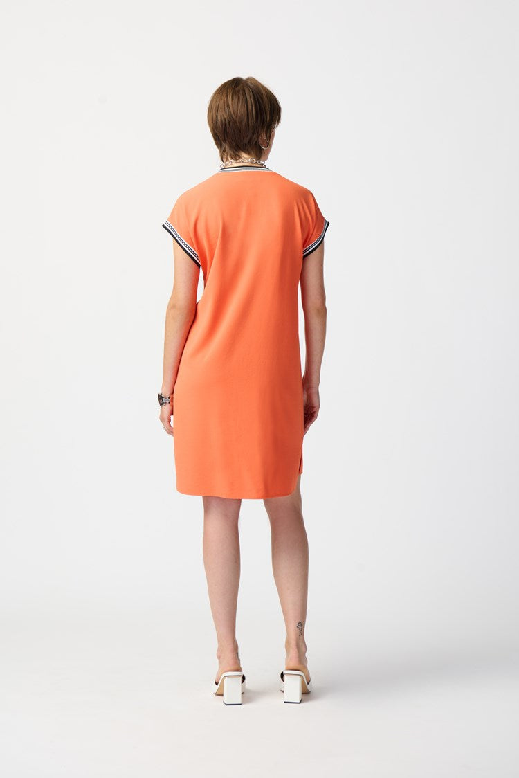 Rib Trim Straight Dress - Mandarin