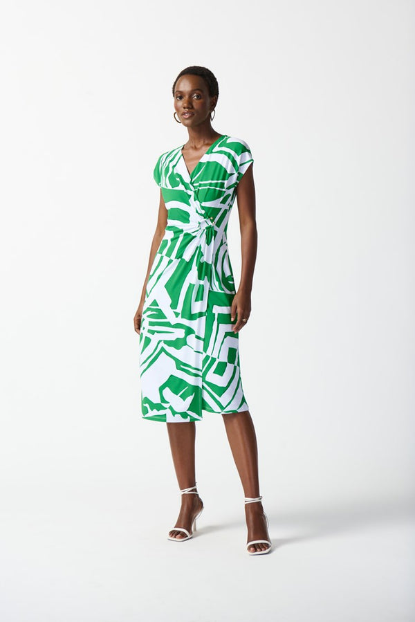 Abstract Print Wrap Dress - Green/vanilla