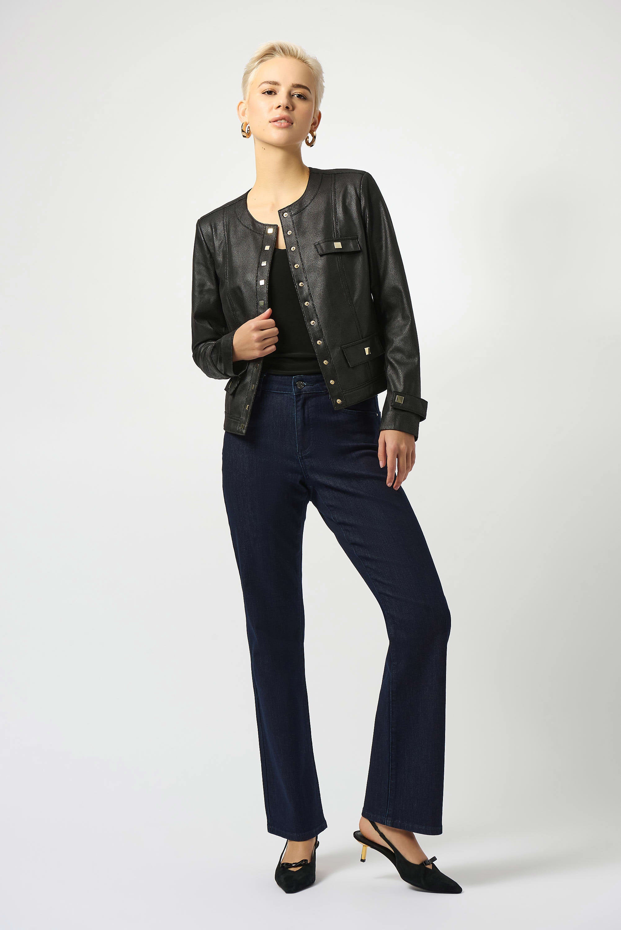 Foiled Suede Swing Jacket with Faux Fur Collar 253925 main image 1