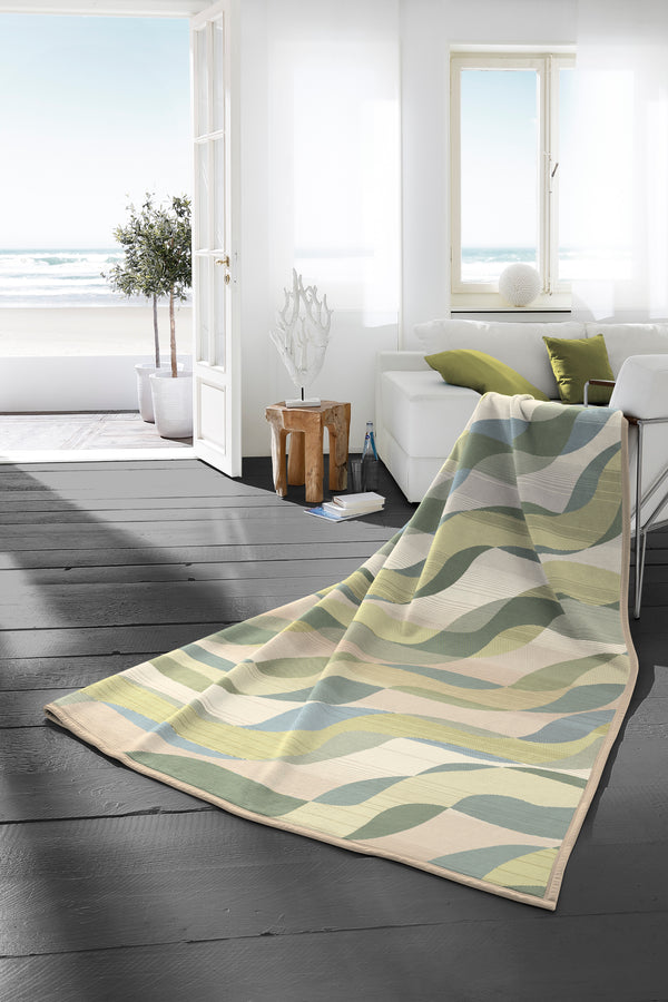 Cotton Rich Waves Blanket - Green - 140x180