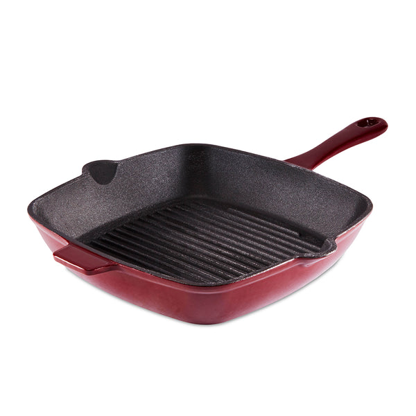 26cm Cast Iron Grill Pan - Red