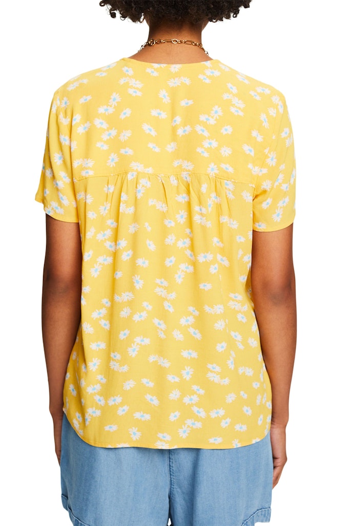 Casual Printed V-Neck Blouse - Sunflower Yellow