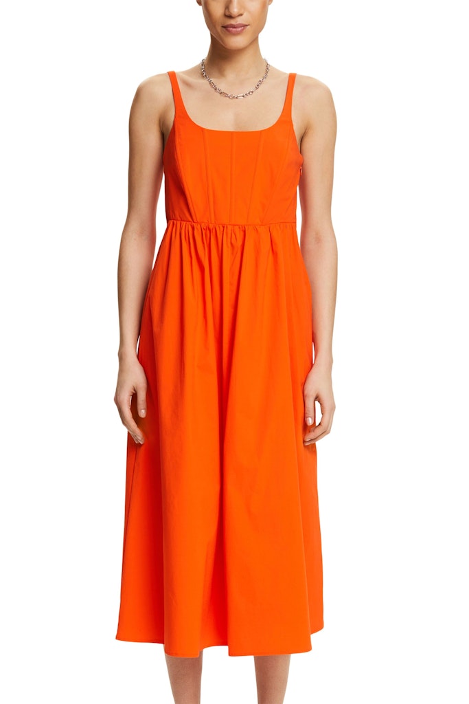 Casual Popeline Dress - Bright Orange