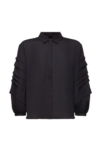 Pleat Sleeve Shirt - Black