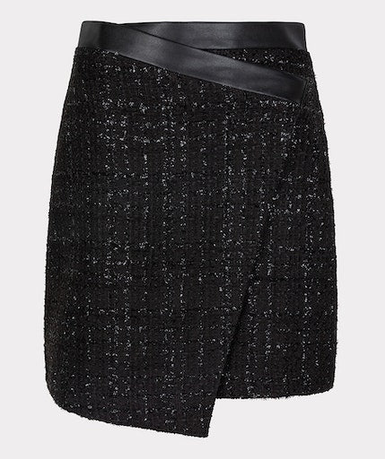 Tweed Overlap Skirt - Black