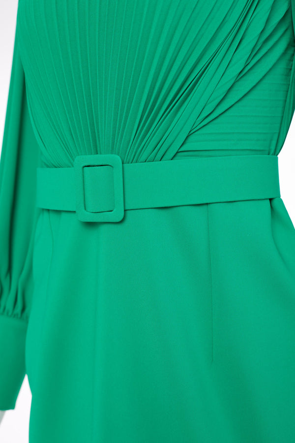 Pleated Top &amp; Belt Dress - Kelly Green