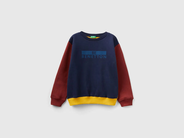 Boys 2 Tone Round Neck Sweatshirt - Navy