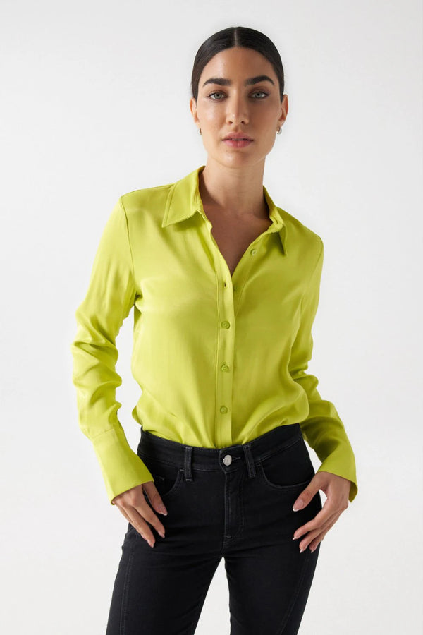 Satin Feel Shirt - Lime Green