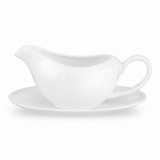 SERENDIPITY WHITE GRAVY BOAT AND STAND