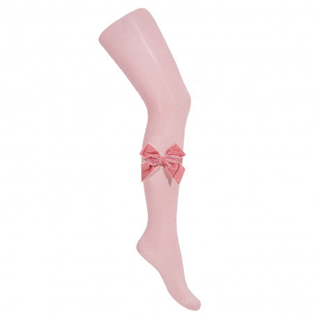 Side Velvet Bow Tights - Pale Pink