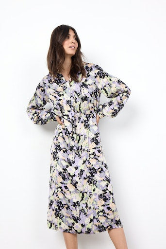 Adela High Neck Print Dress - Lilac Breeze Combi