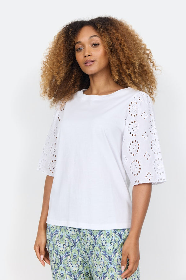 Loraine 3 Embroidered Sleeve Blouse - White