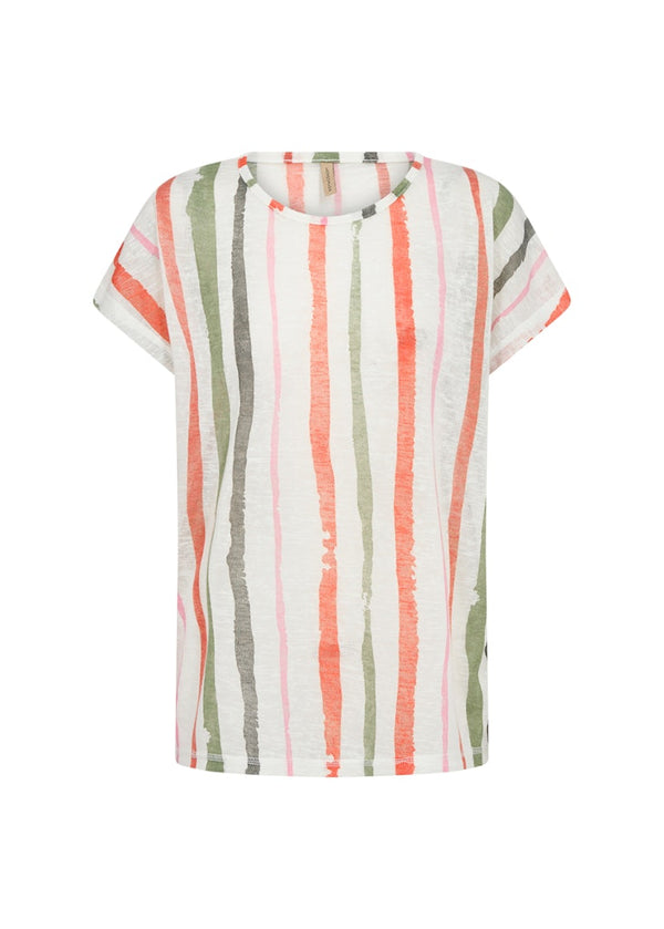 Aretha 36 Round Neck Stripe T-Shirt - Dusty Clay Combi
