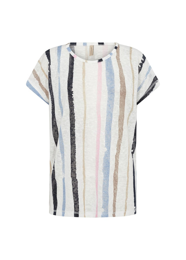 Aretha 36 Round Neck Stripe T-Shirt - Crystal Blue Combi