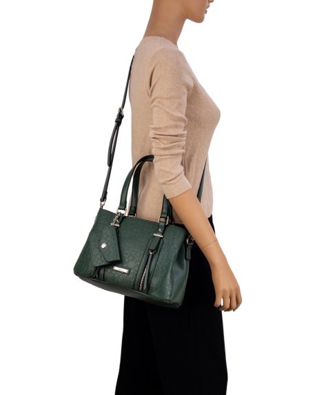 Ivory Double Handle Embossed Bag - Teal