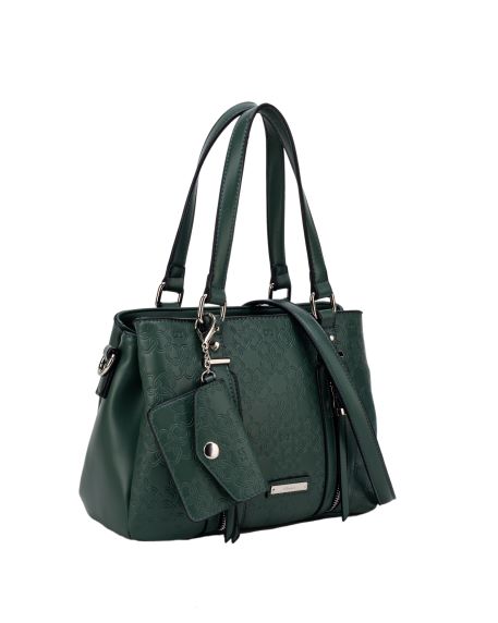 Ivory Double Handle Embossed Bag - Teal