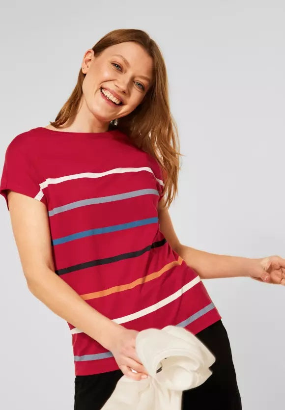 Multicolor Stripe Shape Shirt - Vibrant Red