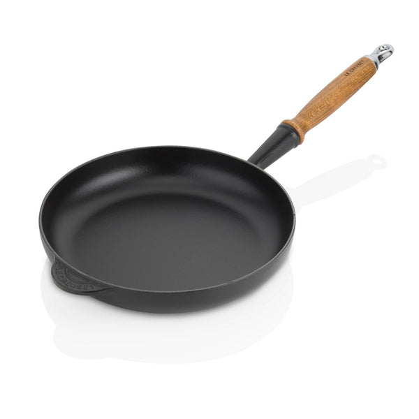 26cm Cast Iron Frying Pan With Wooden Handle - Satin Black