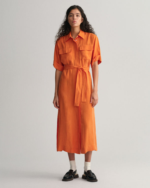 Flap Pocket Shirt Dress - Pumpkin Orange