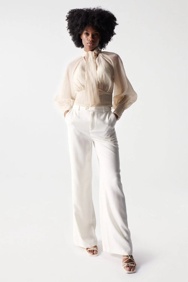 Flowing High Rise Trousers - Light Pearl
