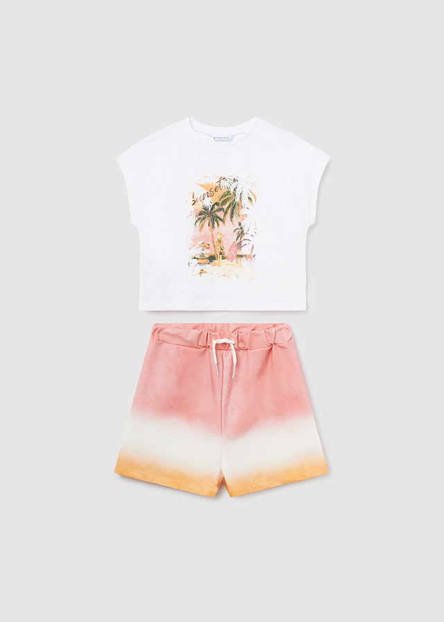 Printed Shorts Set - White/coral