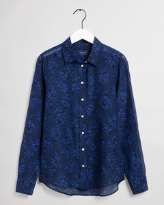 Fall Flower Cotton Silk Shirt - Persian Blue
