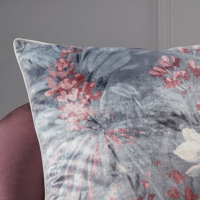 Anthea Floral Velour Pink Cushion