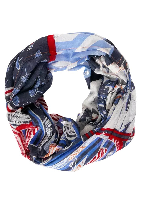 Patchwork And Foil Loop Scarf - Deep Blue