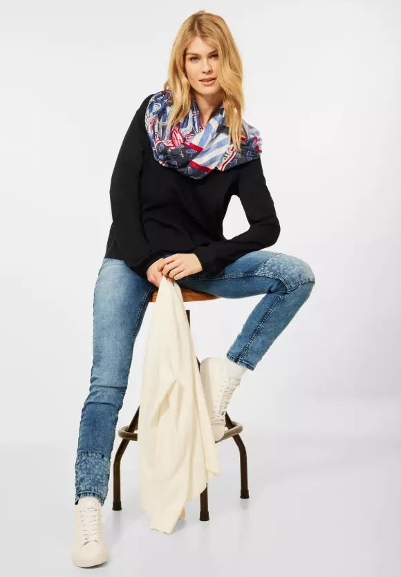 Patchwork And Foil Loop Scarf - Deep Blue