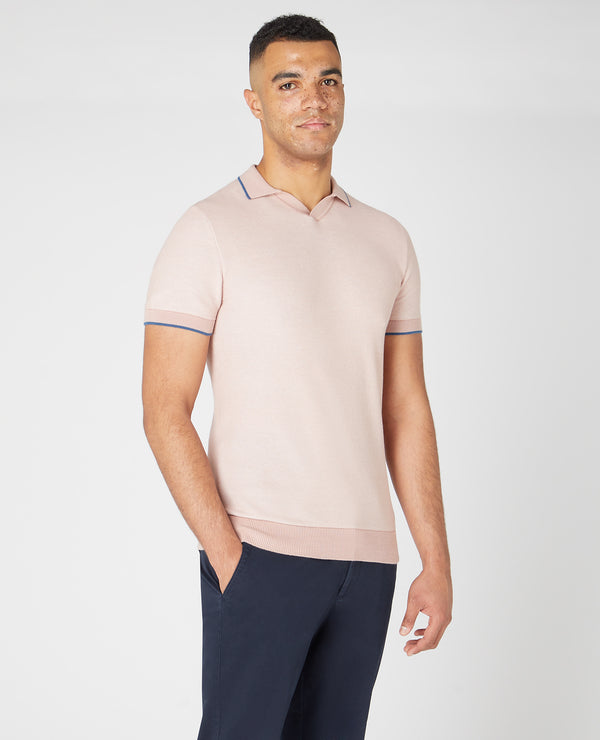 Open Collar Polo Shirt - Light Pink