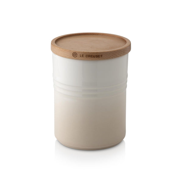 Medium Stoneware Storage Jar With Wooden Lid - Meringue