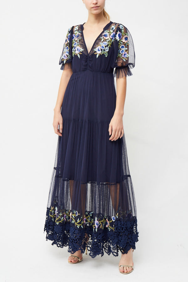 Ambre Embroidered Dress - Indigo