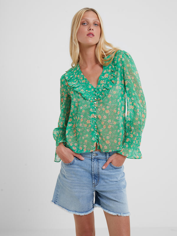 Camille Crinkle Top - Poise Green
