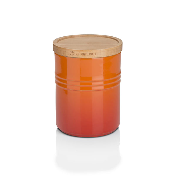 Medium Stoneware Storage Jar With Wooden Lid - Volcanic