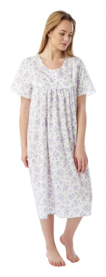 Round Neck Floral Nightdress - Lilac