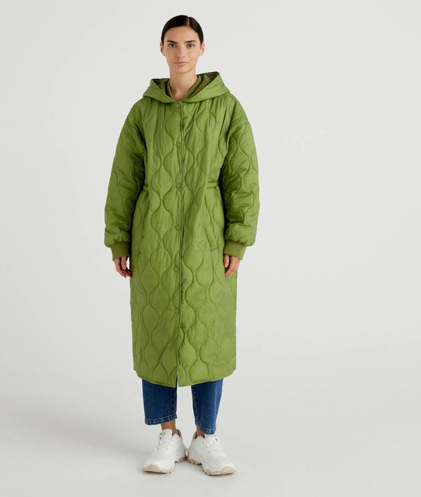 Hooded Quilted Jacket - Military Green