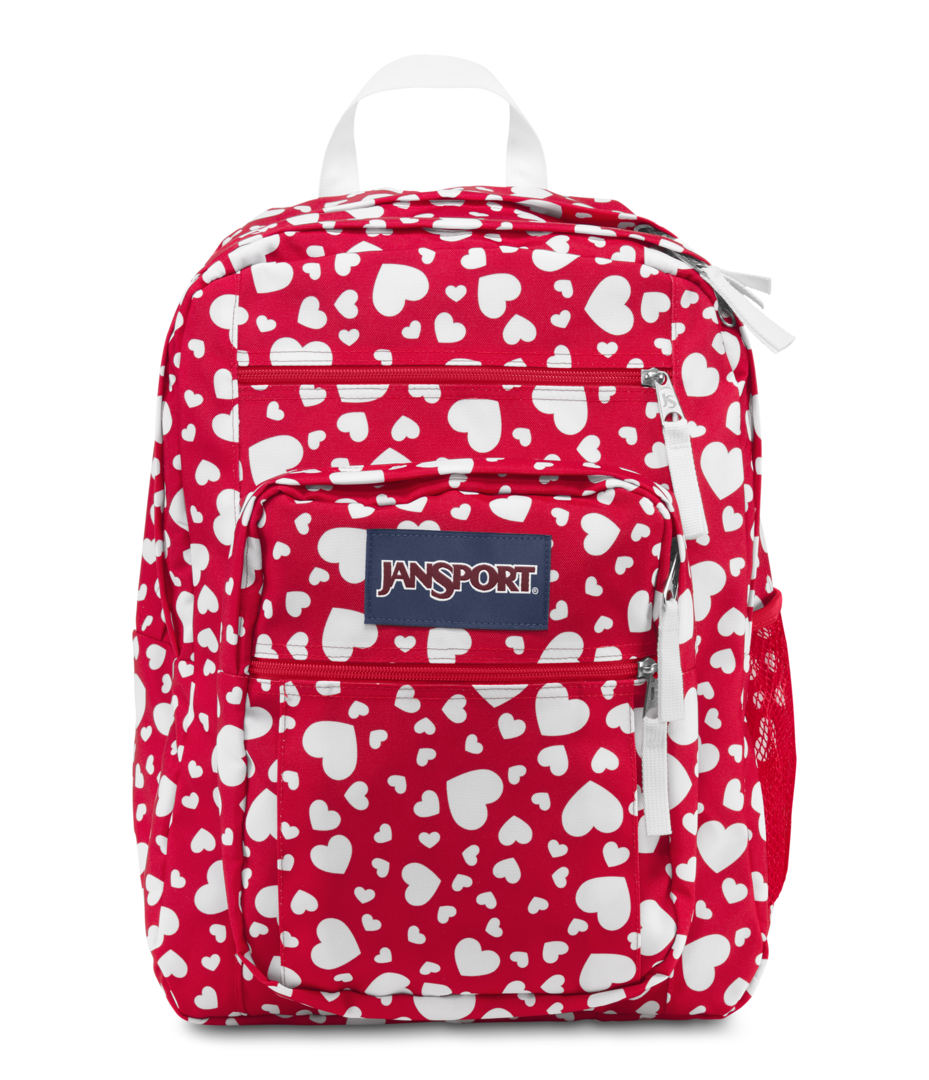 jansport backpack red with white hearts Big Student Backpack