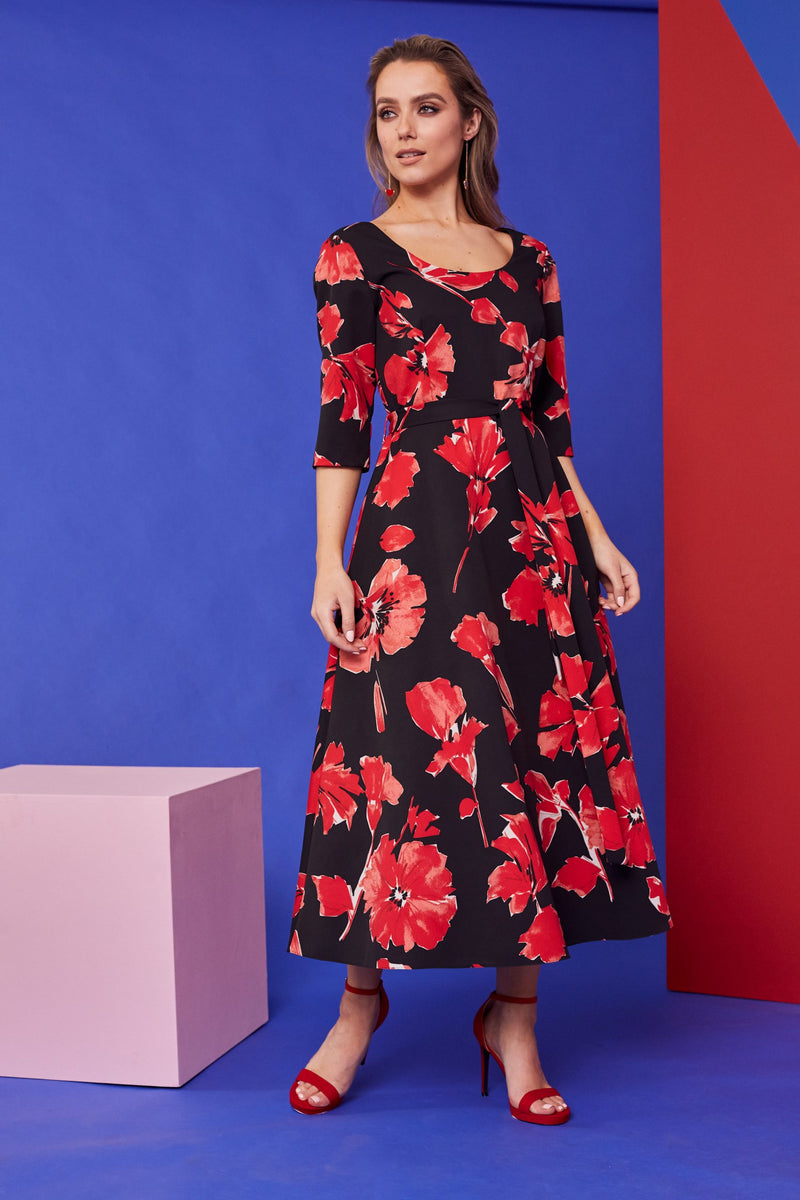Print Full Dress - Black/red