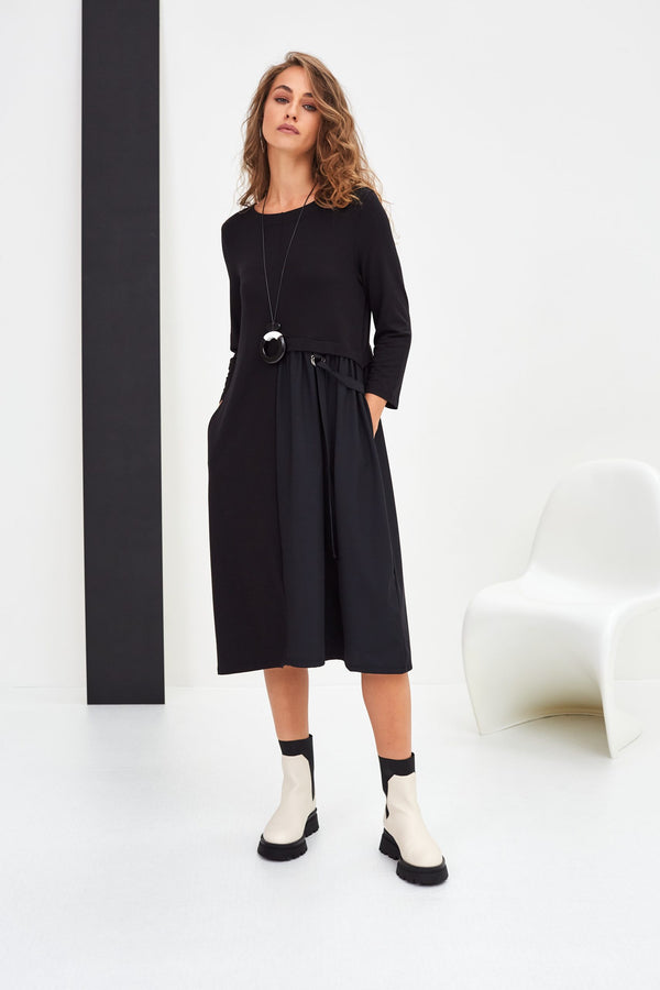 Contrast Jersey Dress - Charcoal
