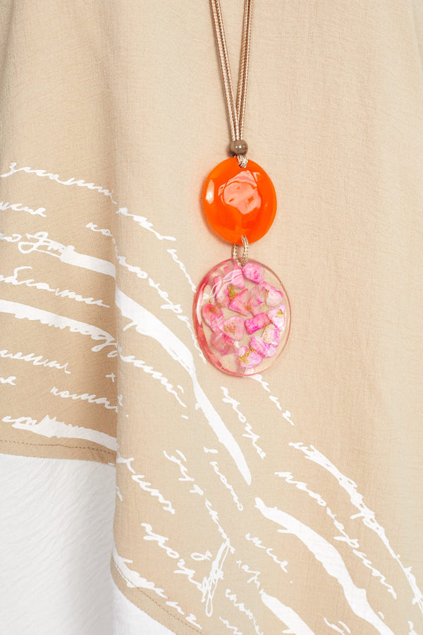 Mottled Disc/Bead Necklace - Coral