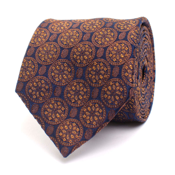 Silk Tie With Oriental Design - Brown